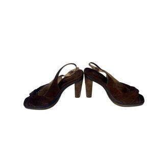 Michael Michael Kors Women's Suede High Heel Peep Toe Sandals Tan Brown S…